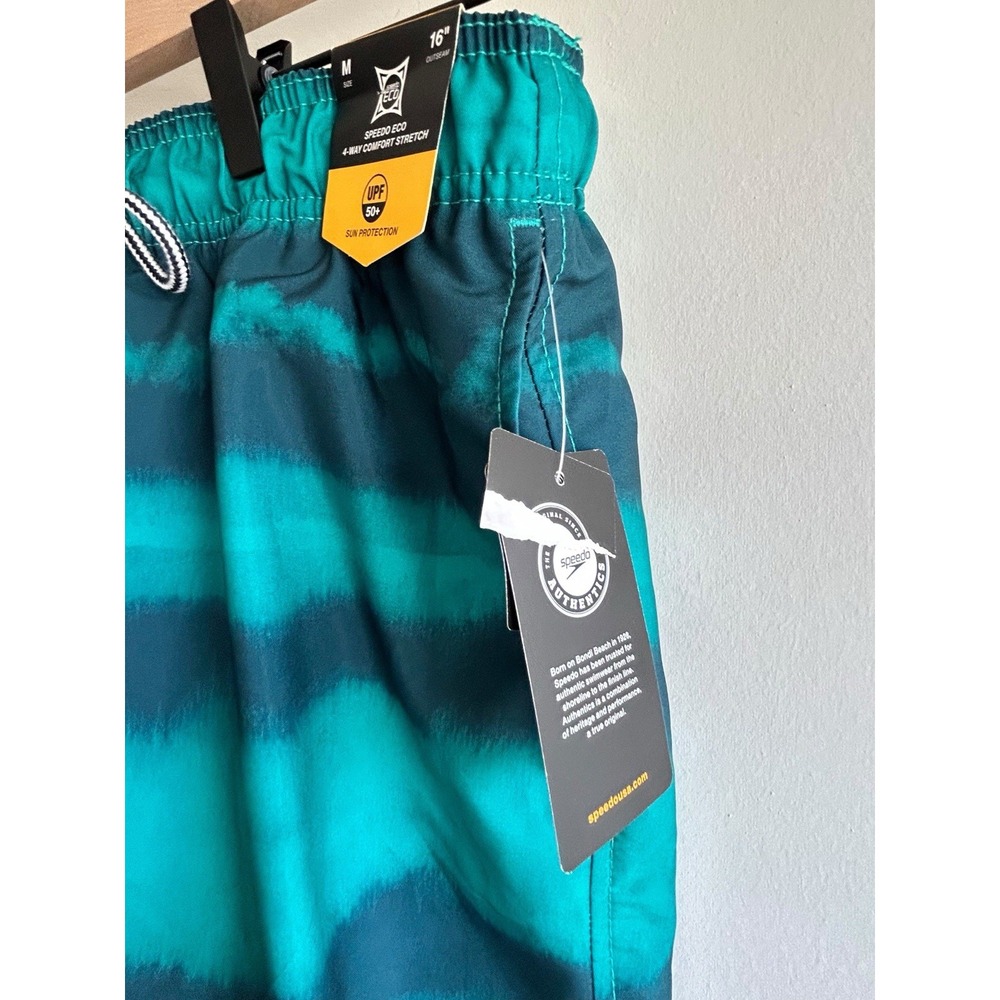 Speedo 16'' Striped Swim Shorts Men's M | Green Striped Swimming Trunks UPF 50+ - Picture 8 of 10
